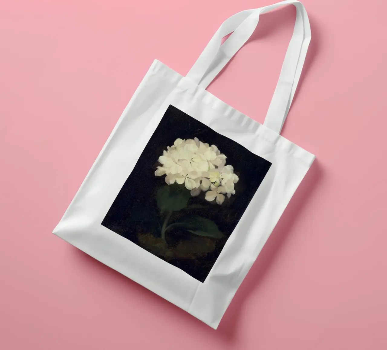 White Hydrangea Flower borsa in juta da apoloprints