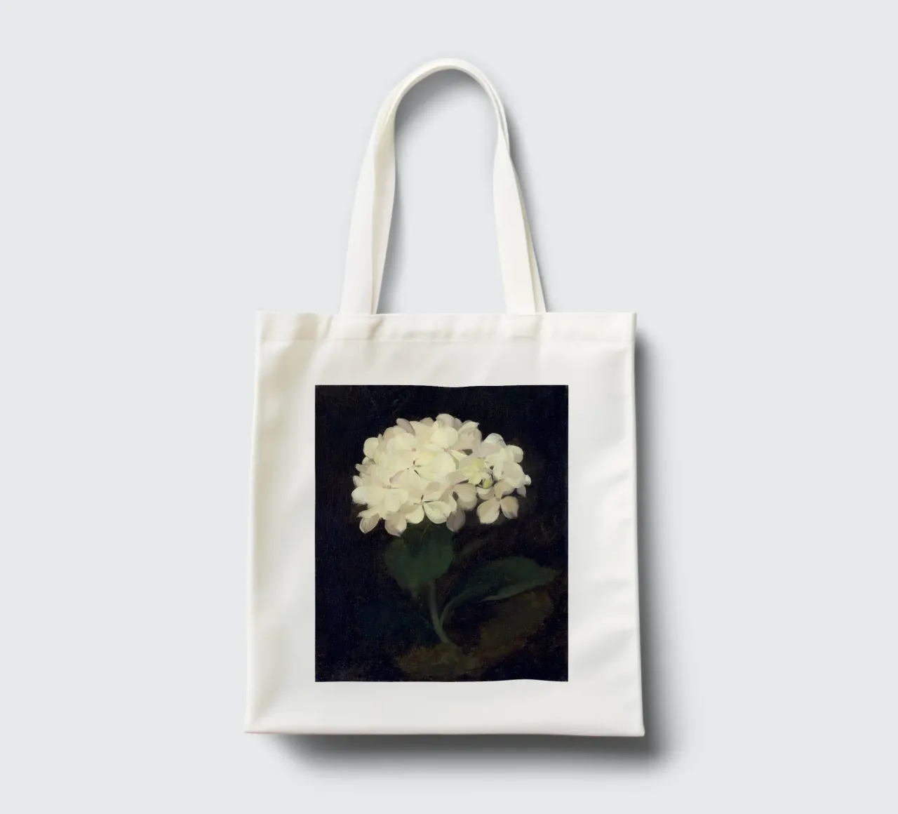 White Hydrangea Flower borsa in juta da apoloprints
