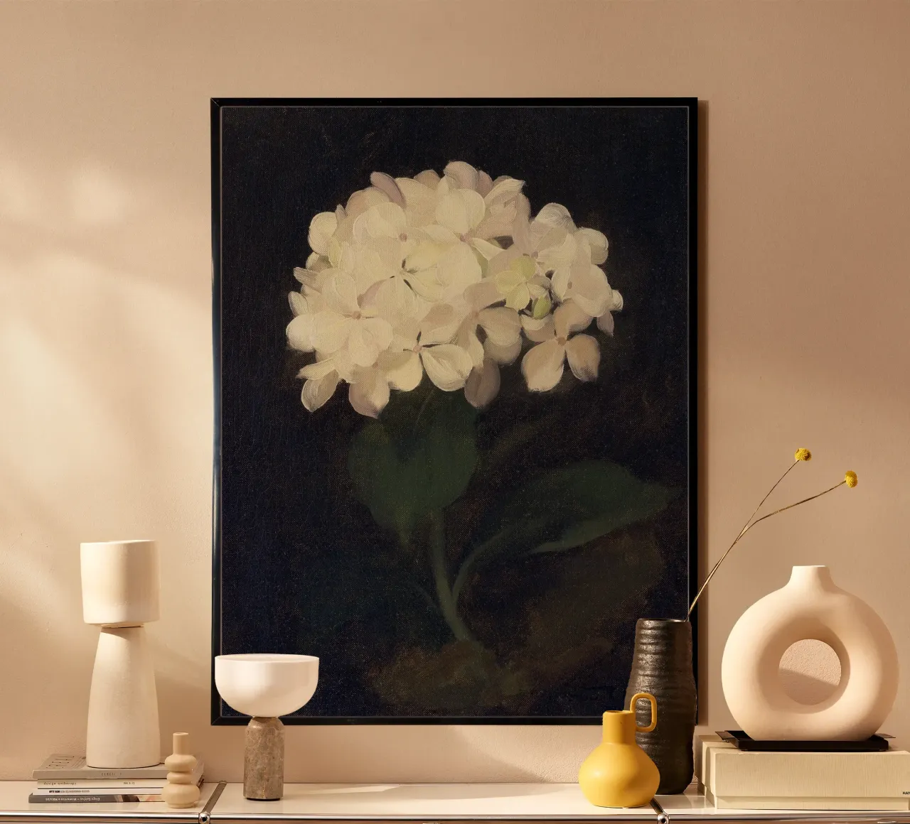 White Hydrangea Flower carta hahnemühle da apoloprints