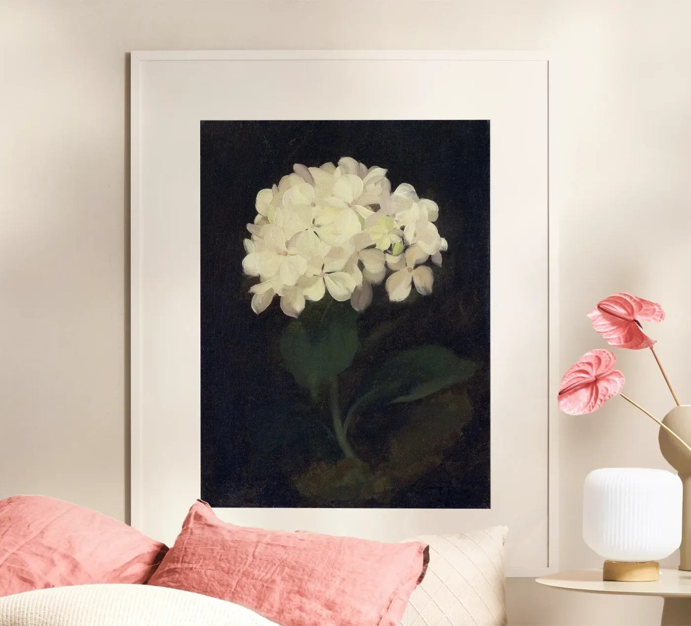 White Hydrangea Flower poster by Apolo Prints
