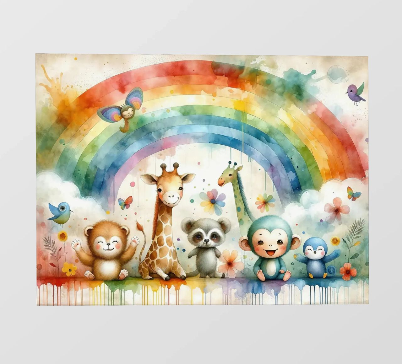 Arco iris con animales alegres lámina retroiluminada de Chromatic Fusion Studio