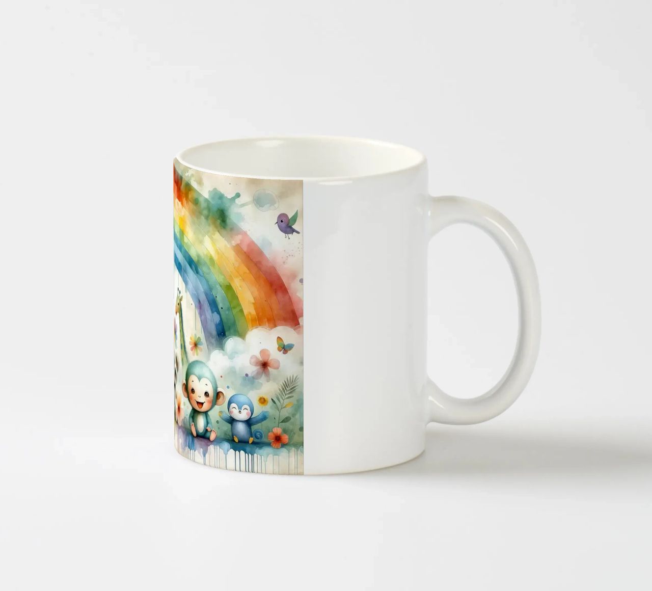 Arco iris con animales alegres taza de cerámica de Chromatic Fusion Studio