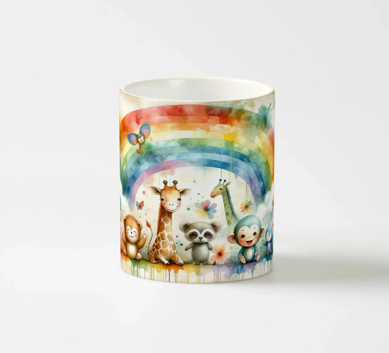 Arco iris con animales alegres taza de cerámica de Chromatic Fusion Studio