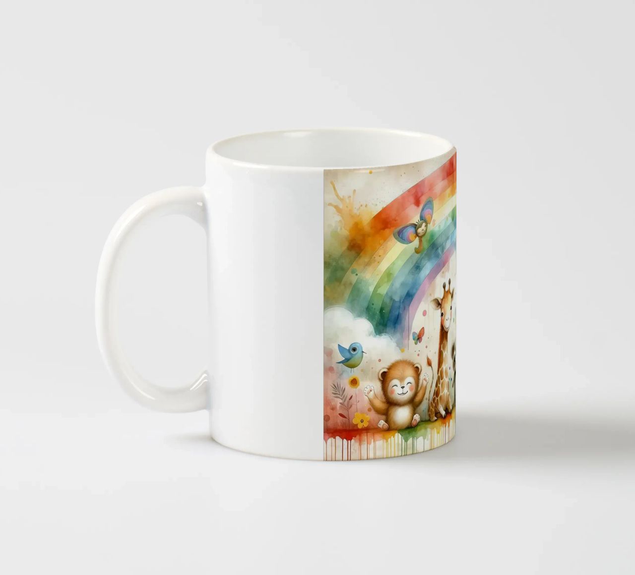 Arco iris con animales alegres taza de cerámica de Chromatic Fusion Studio