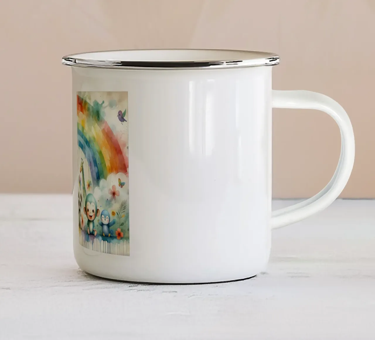 Arcobaleno con animali gioiosi tazza in smalto da Chromatic Fusion Studio