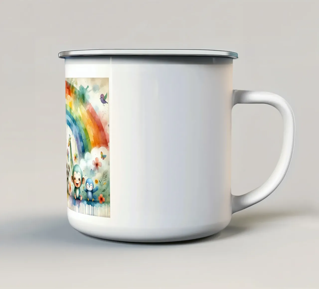 Arcobaleno con animali gioiosi tazza in smalto da Chromatic Fusion Studio