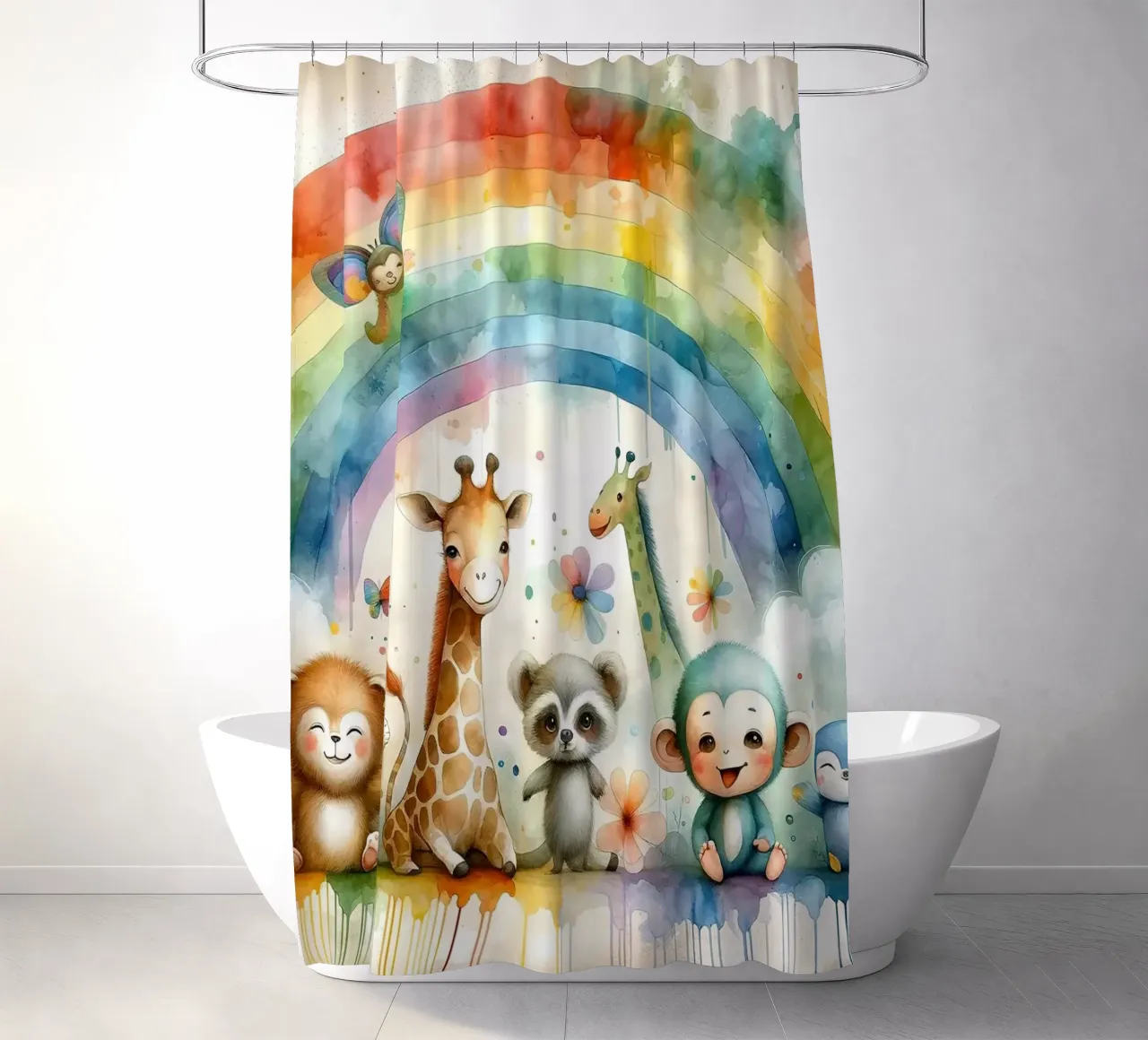 Arcobaleno con animali gioiosi tenda da doccia da Chromatic Fusion Studio