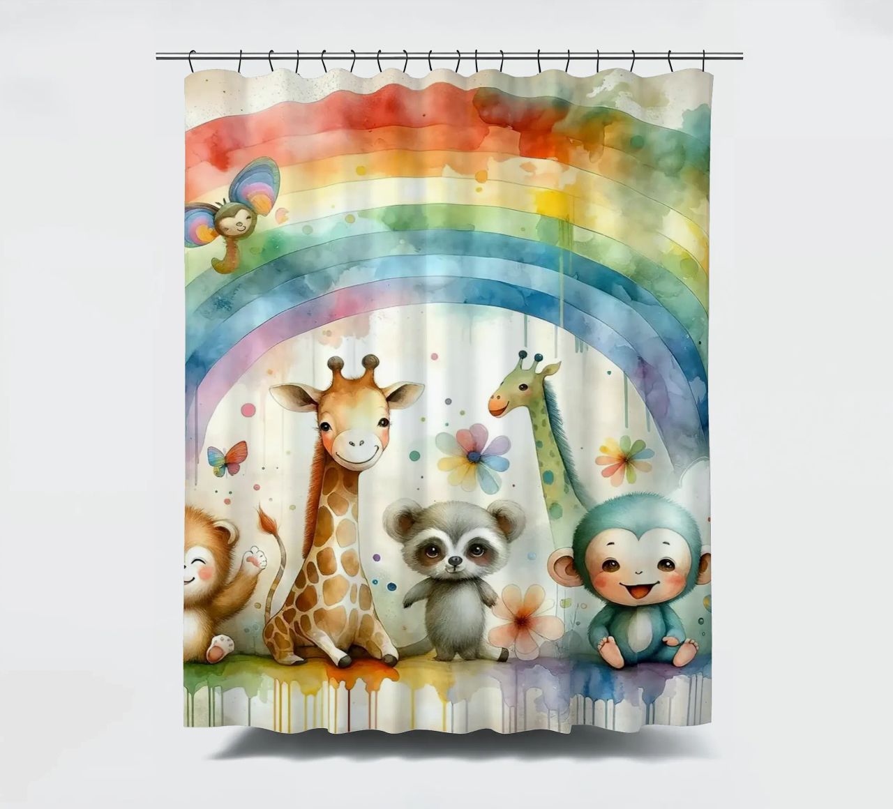 Arco iris con animales alegres cortina de baño de Chromatic Fusion Studio