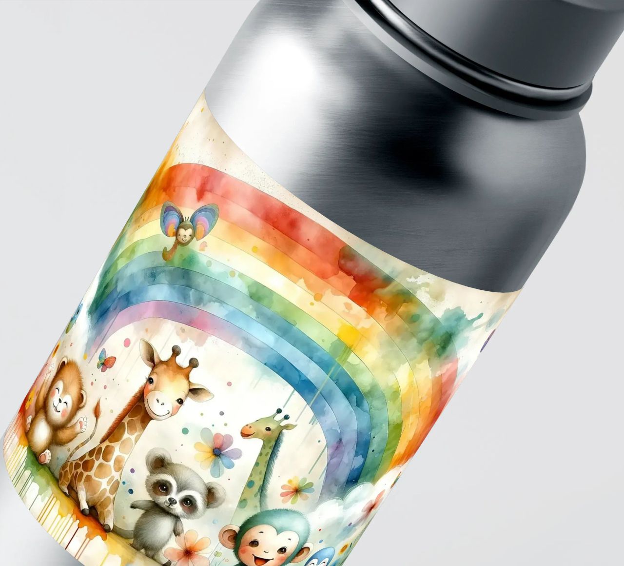 Arco iris con animales alegres pegatina de Chromatic Fusion Studio