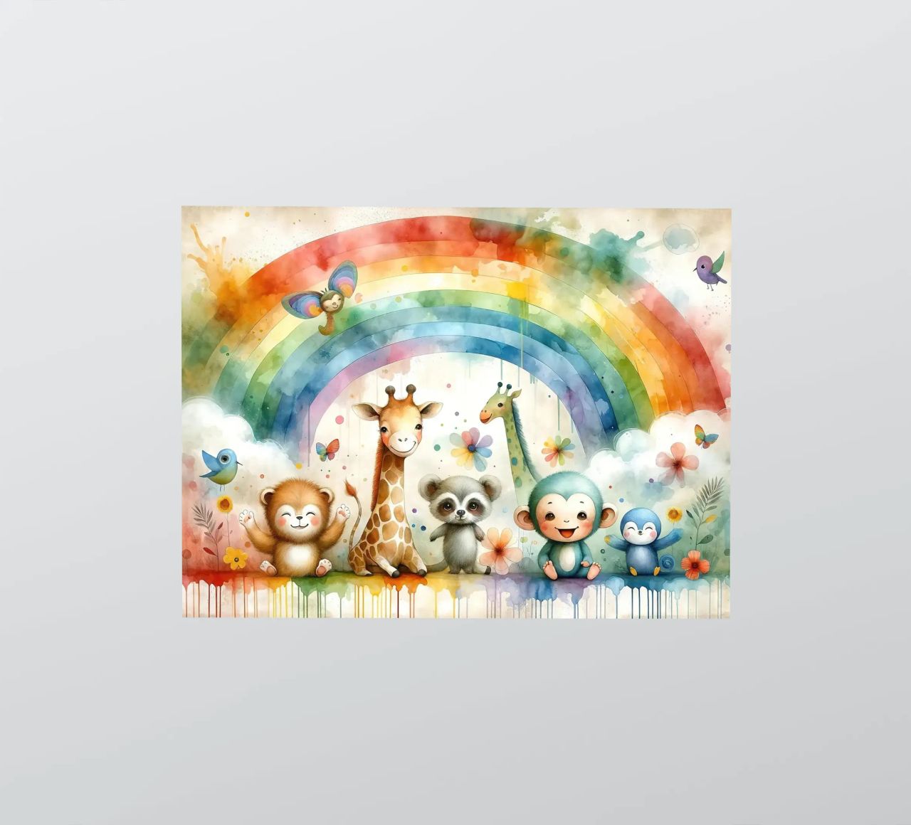 Arco iris con animales alegres pegatina de Chromatic Fusion Studio