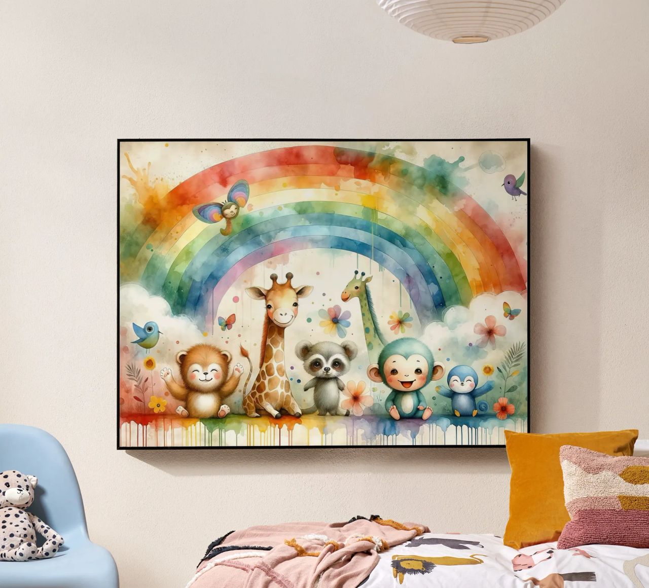Arco iris con animales alegres metacrilato de Chromatic Fusion Studio