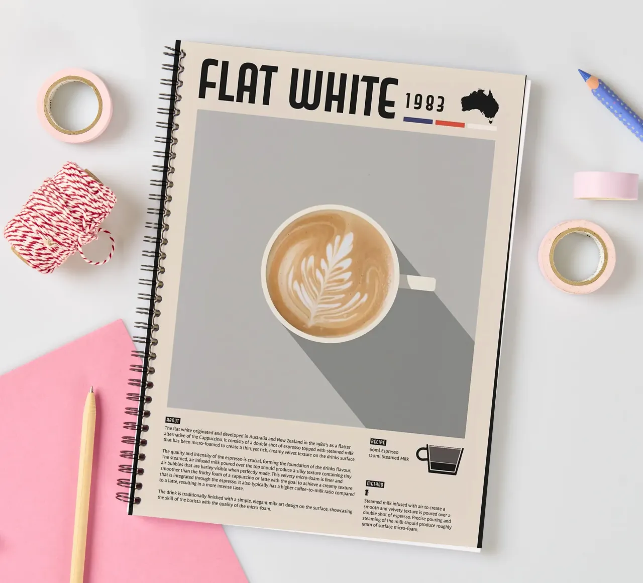 coffee latte art flat white spiral notebook by John C Labut