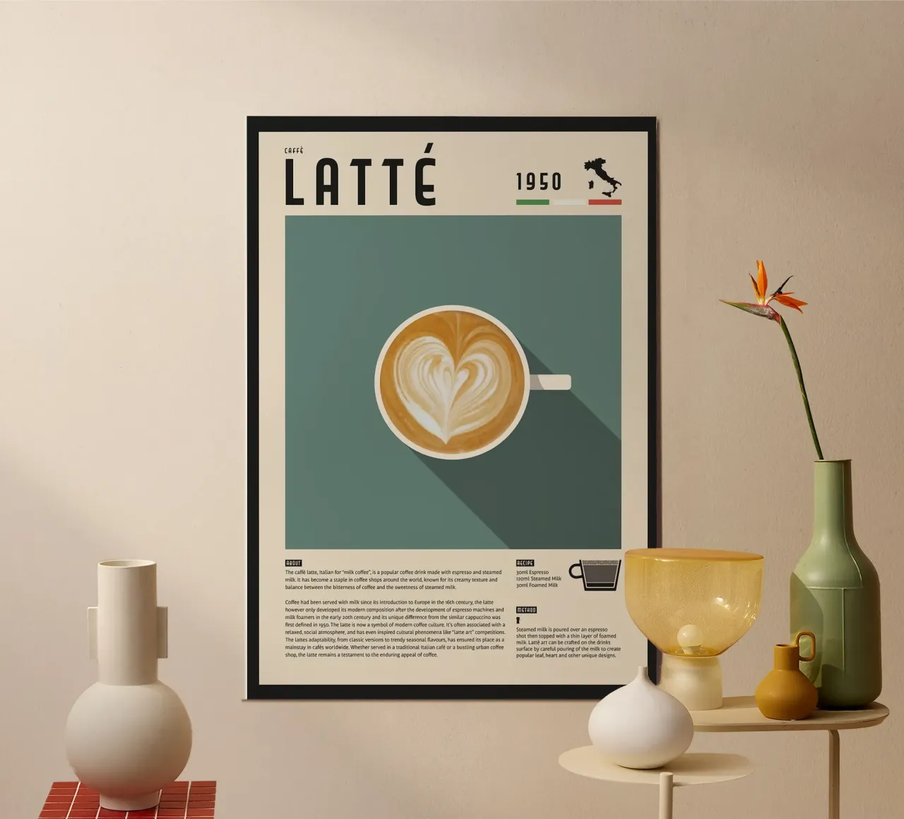 caffè macchiato poster con telaio in legno da John C Labut