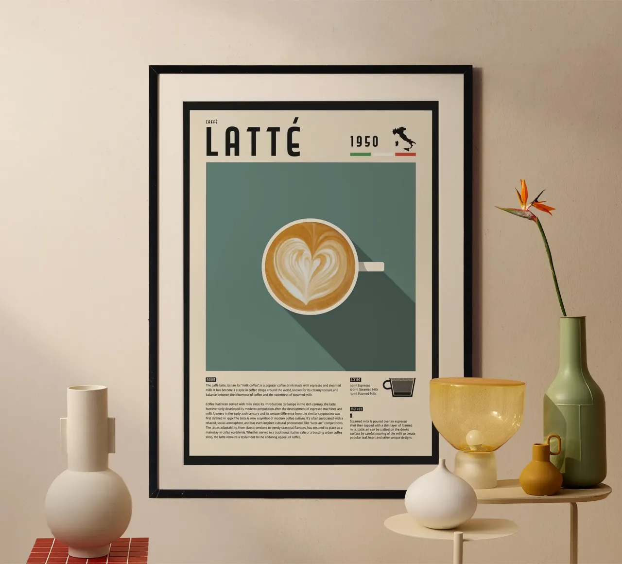 caffè macchiato poster con telaio in legno da John C Labut