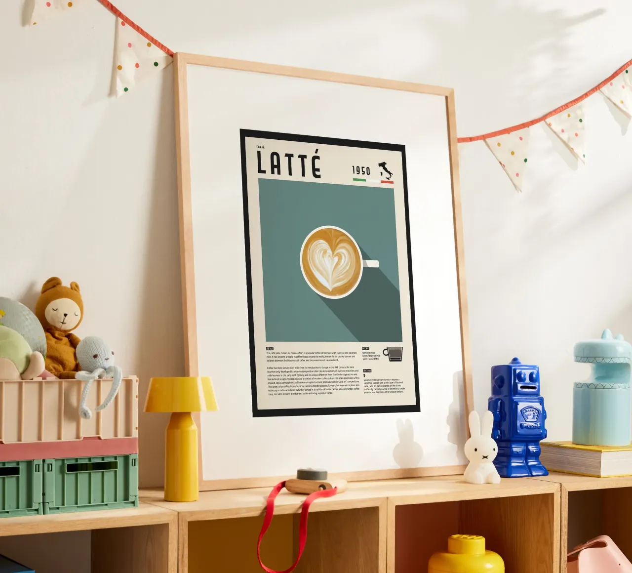tazza di caffè macchiato poster con telaio in legno da John C Labut