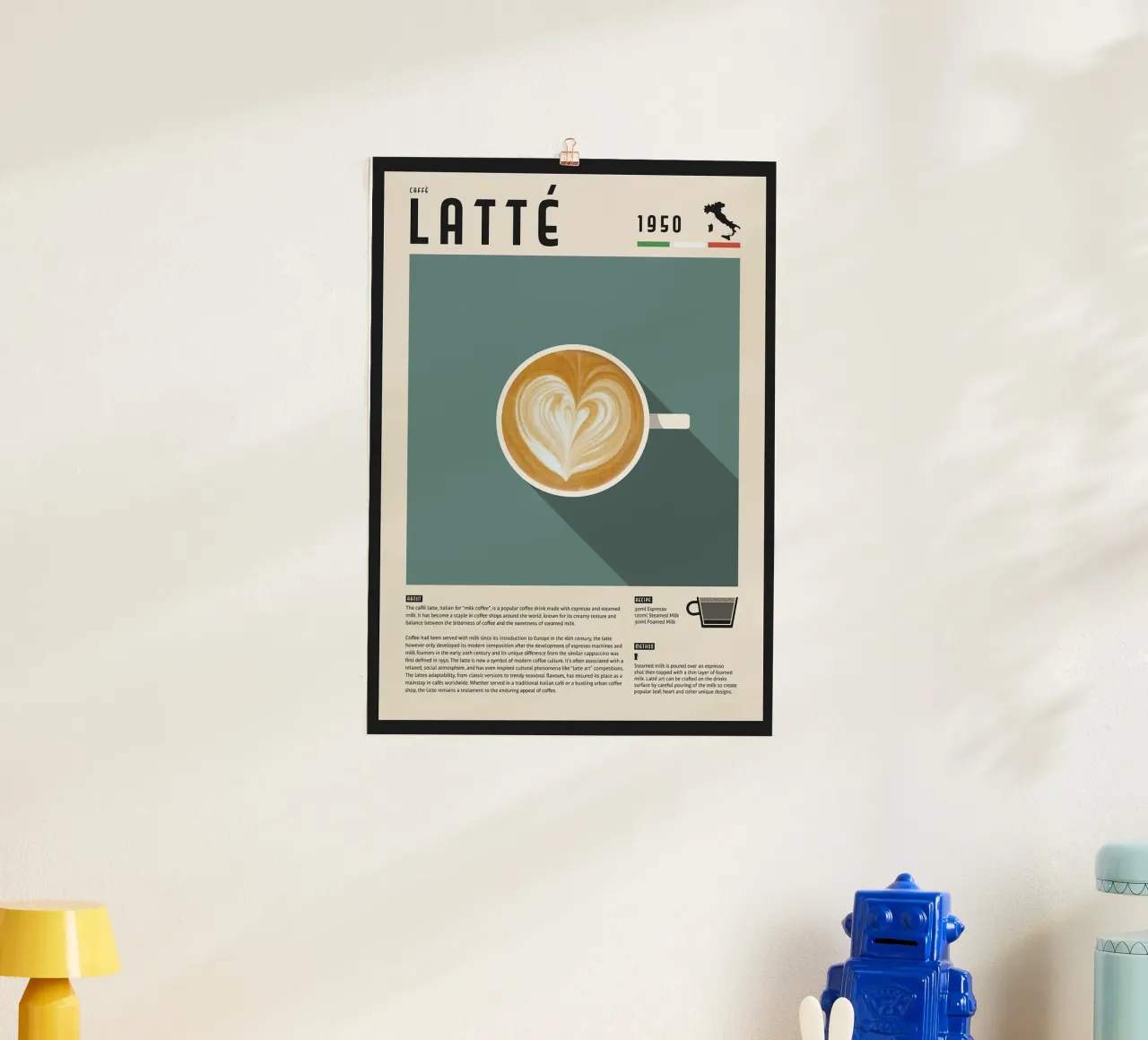 tazza di caffè macchiato poster con telaio in legno da John C Labut