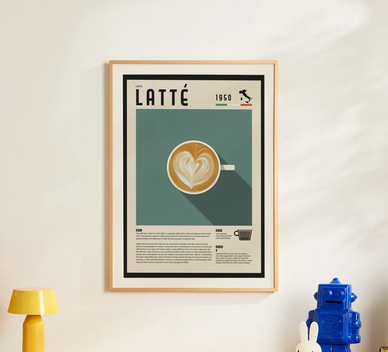 tazza di caffè macchiato poster con telaio in legno da John C Labut