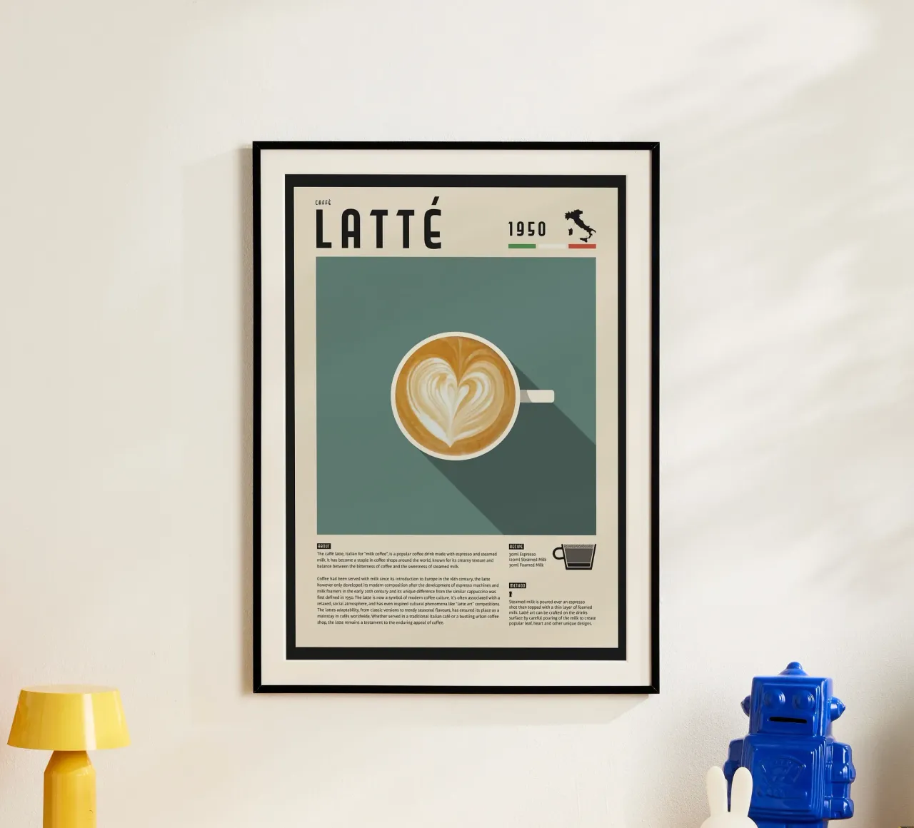 tazza di caffè macchiato poster con telaio in legno da John C Labut