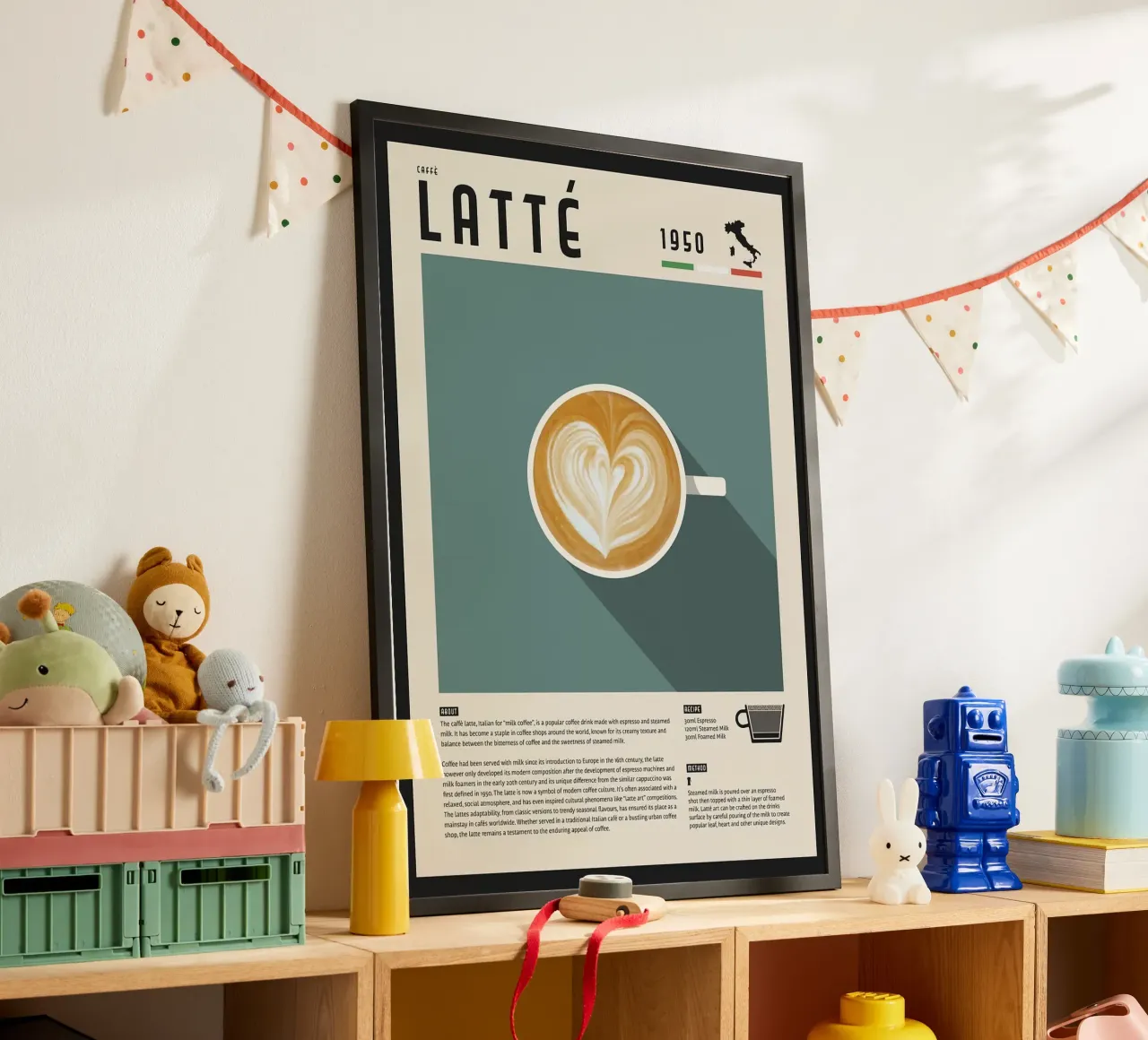 tazza di caffè macchiato poster con telaio in legno da John C Labut