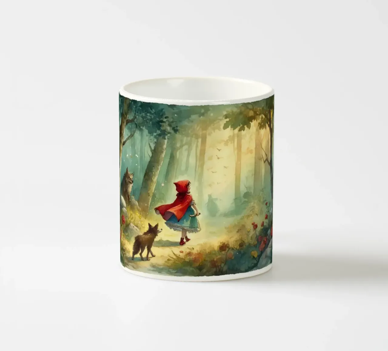 Roter Mantel in den Wäldern Keramik Tasse von Chromatic Fusion Studio
