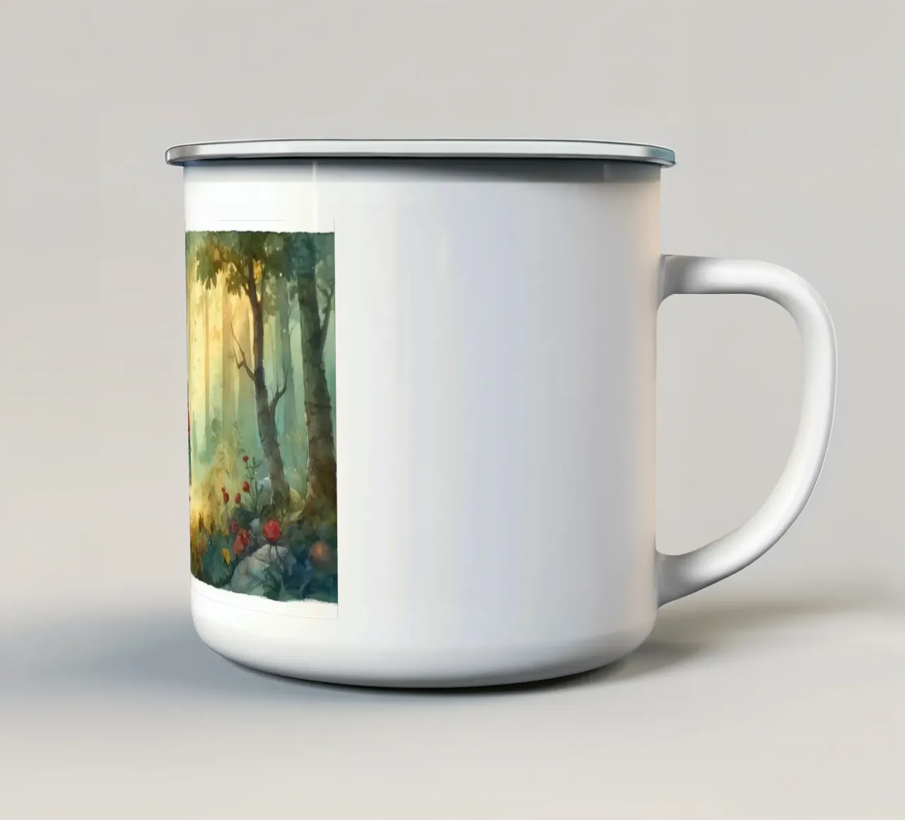 Mantello rosso nel bosco tazza in smalto da Chromatic Fusion Studio