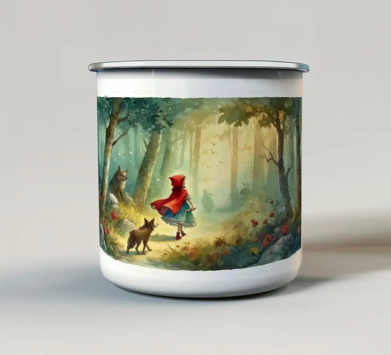 Mantello rosso nel bosco tazza in smalto da Chromatic Fusion Studio