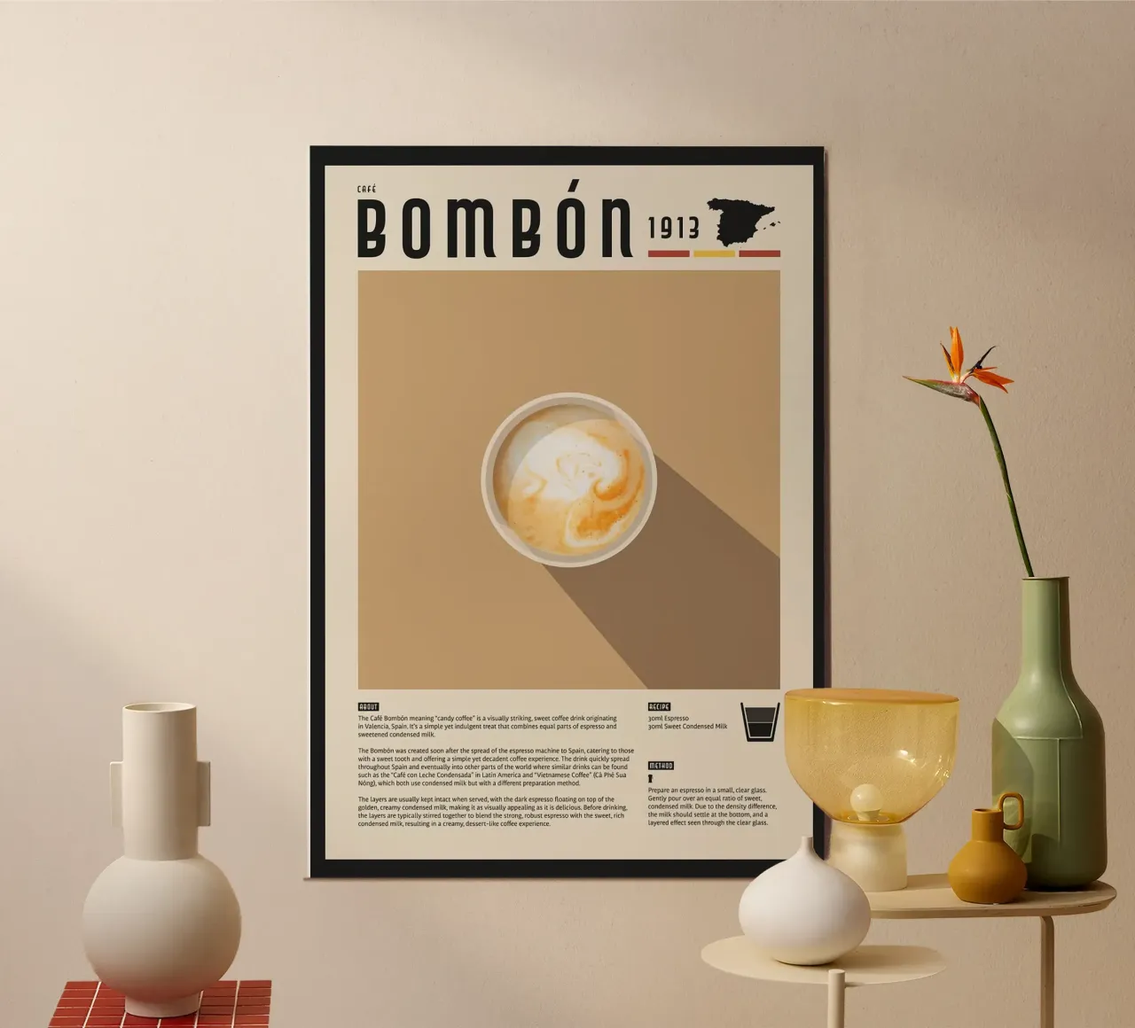 caffè bombon poster con telaio in legno da John C Labut