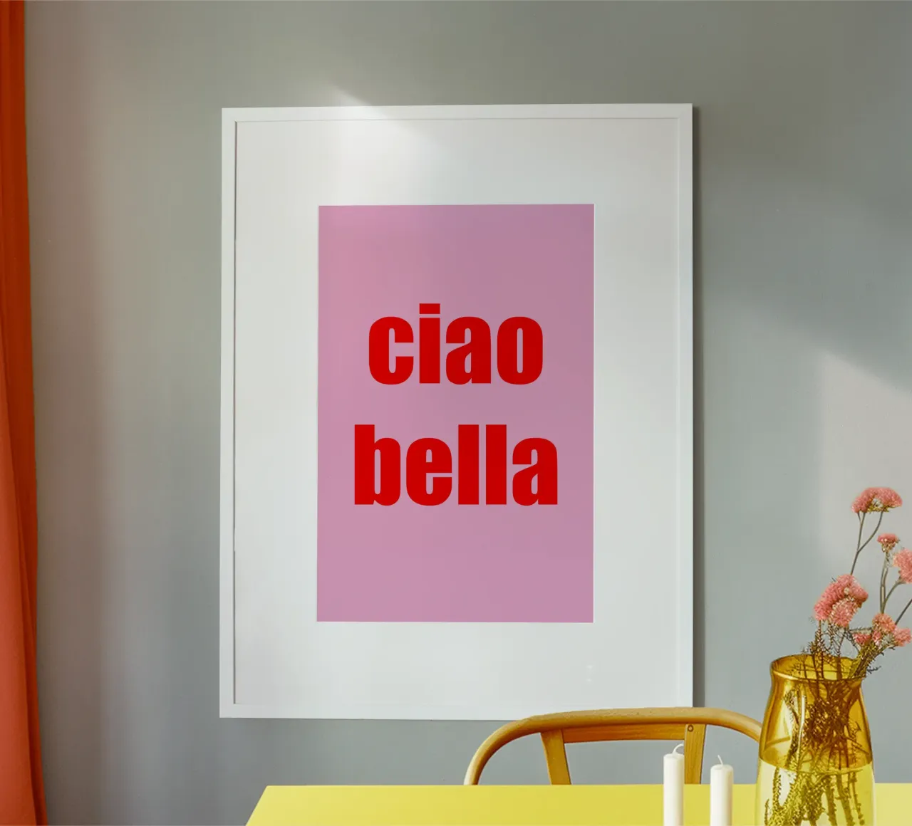 CIAO BELLA - Pink and Red Art Decor poster con telaio in alluminio da GraceDigitalArtCo