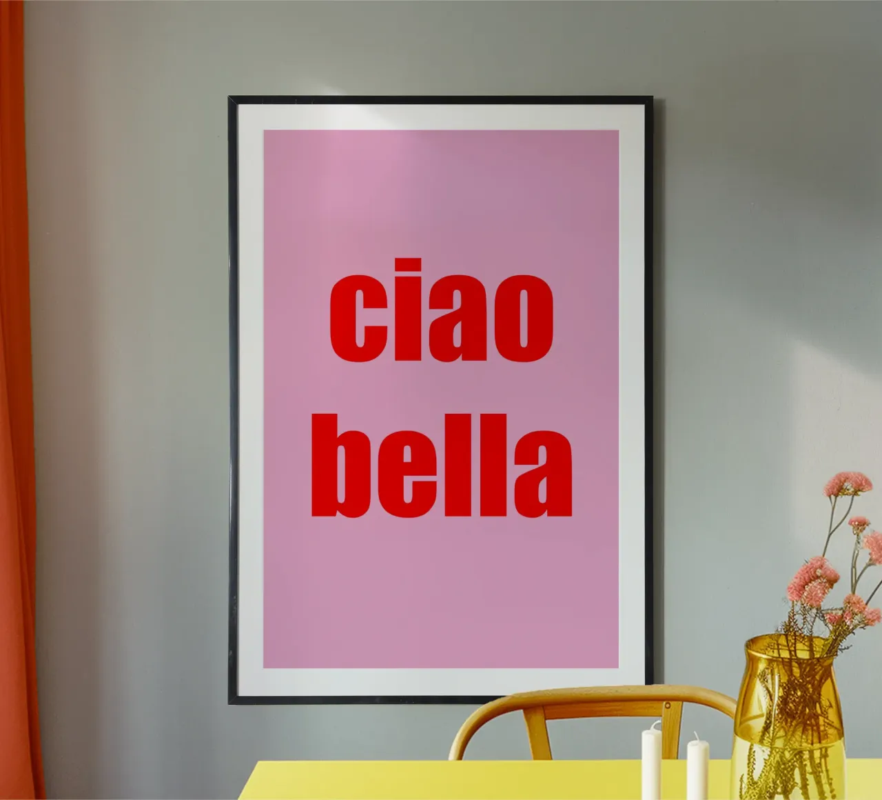 CIAO BELLA - Pink and Red Art Decor poster con telaio in alluminio da GraceDigitalArtCo