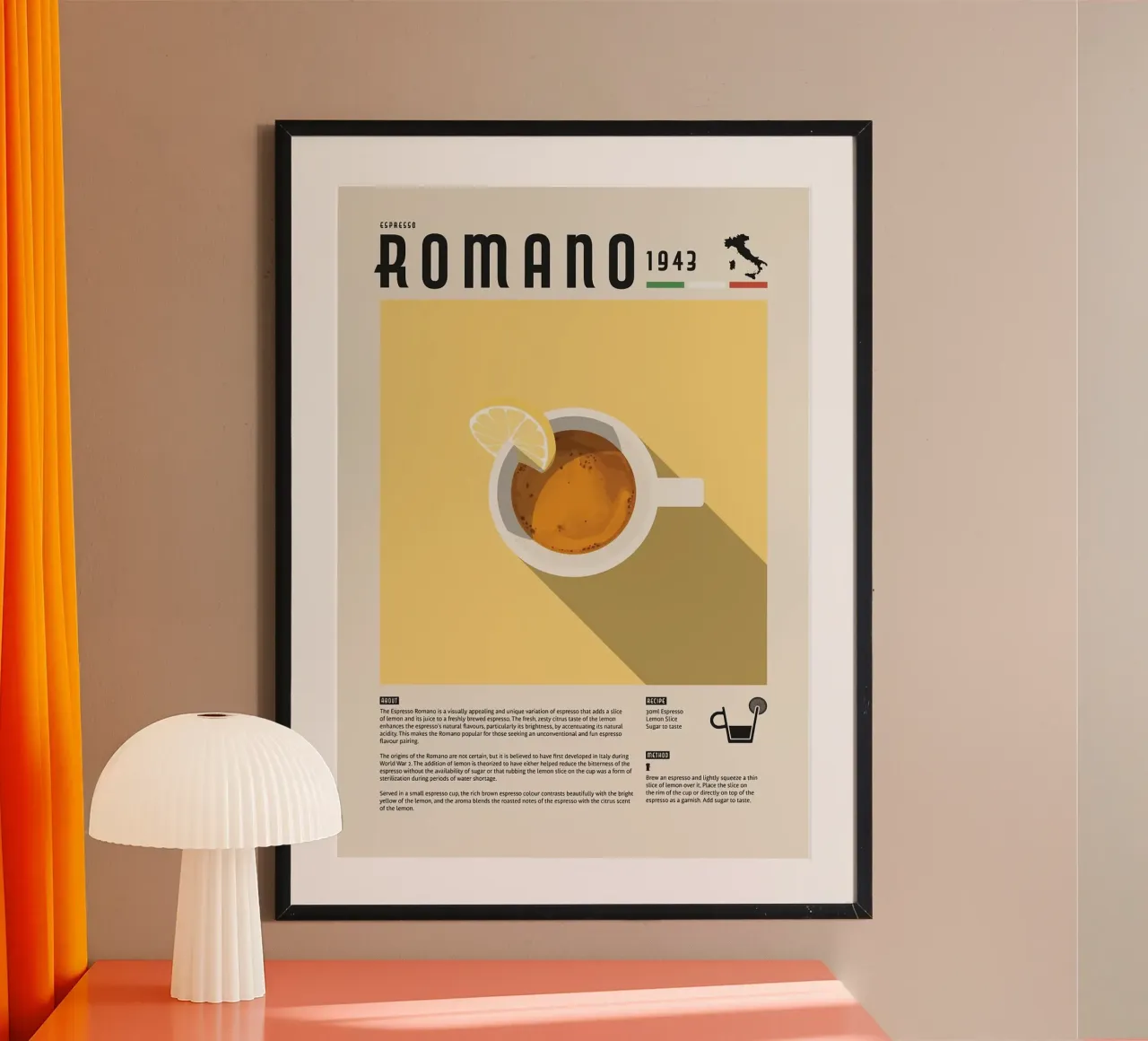 tazza da caffè romano poster con telaio in legno da John C Labut