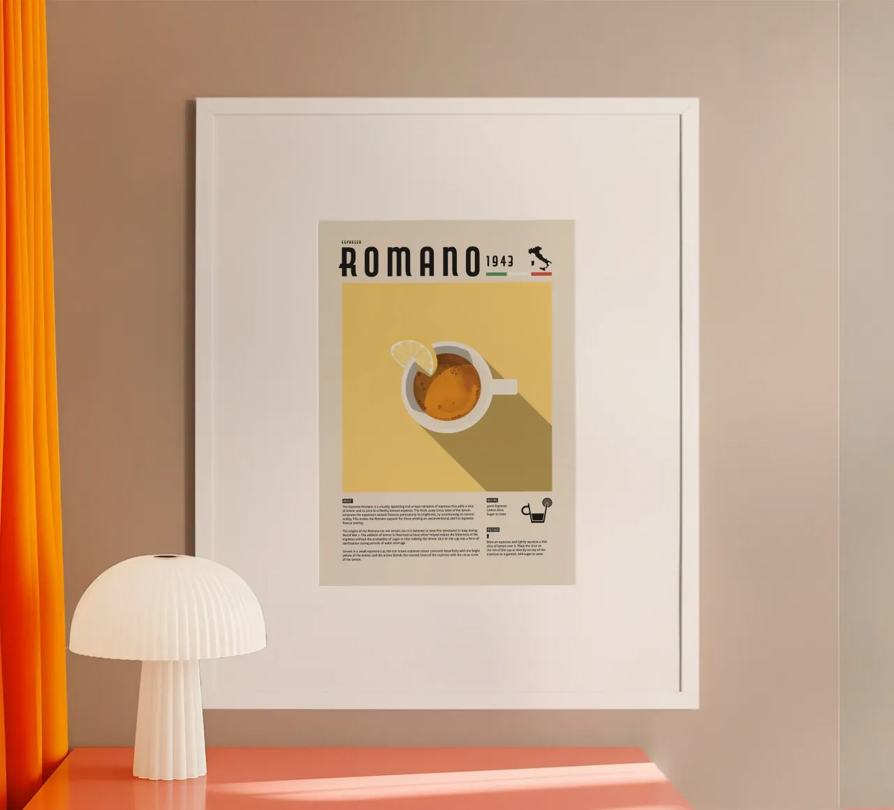 tazza da caffè romano poster con telaio in legno da John C Labut