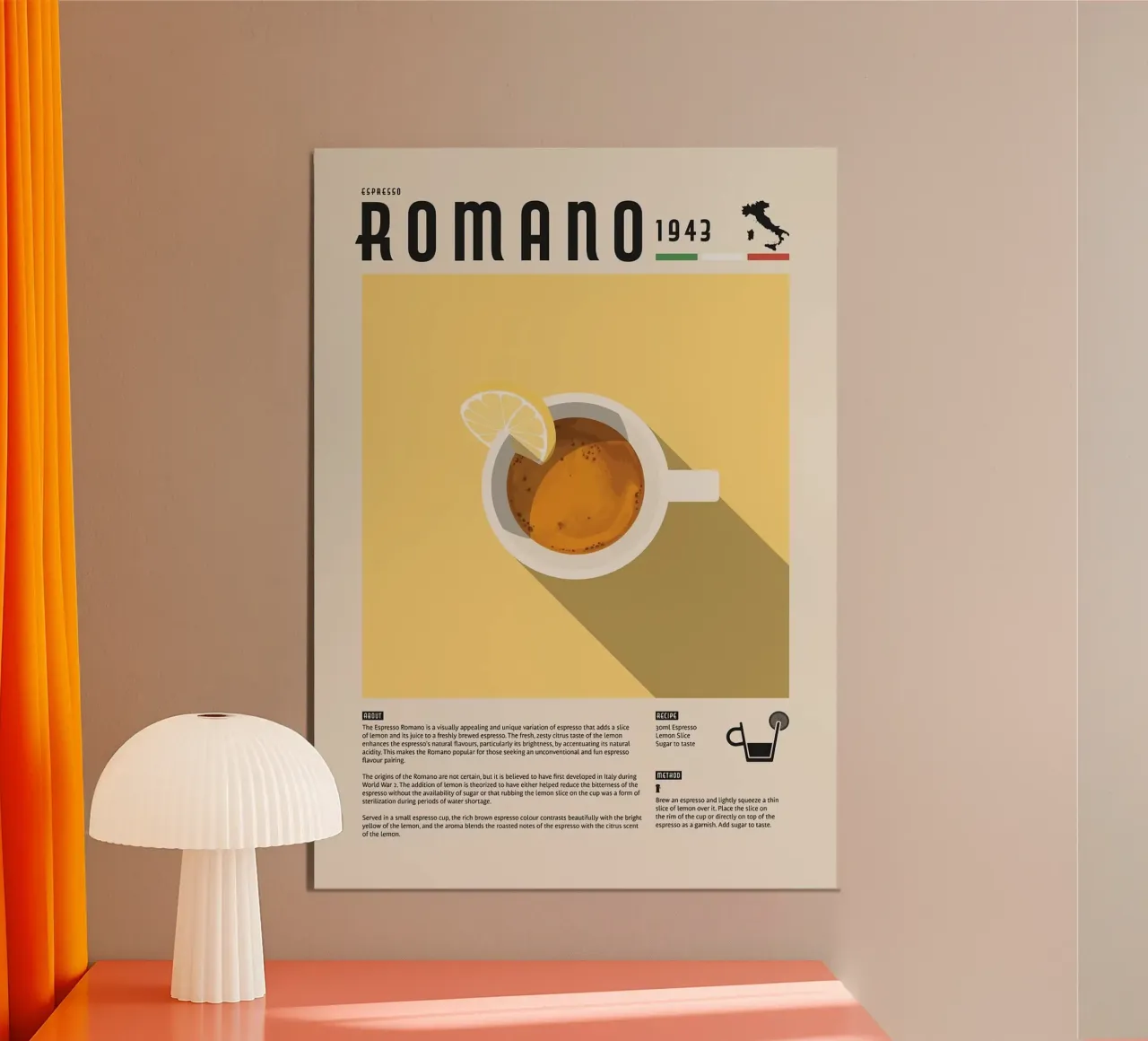 tazza da caffè romano poster con telaio in legno da John C Labut