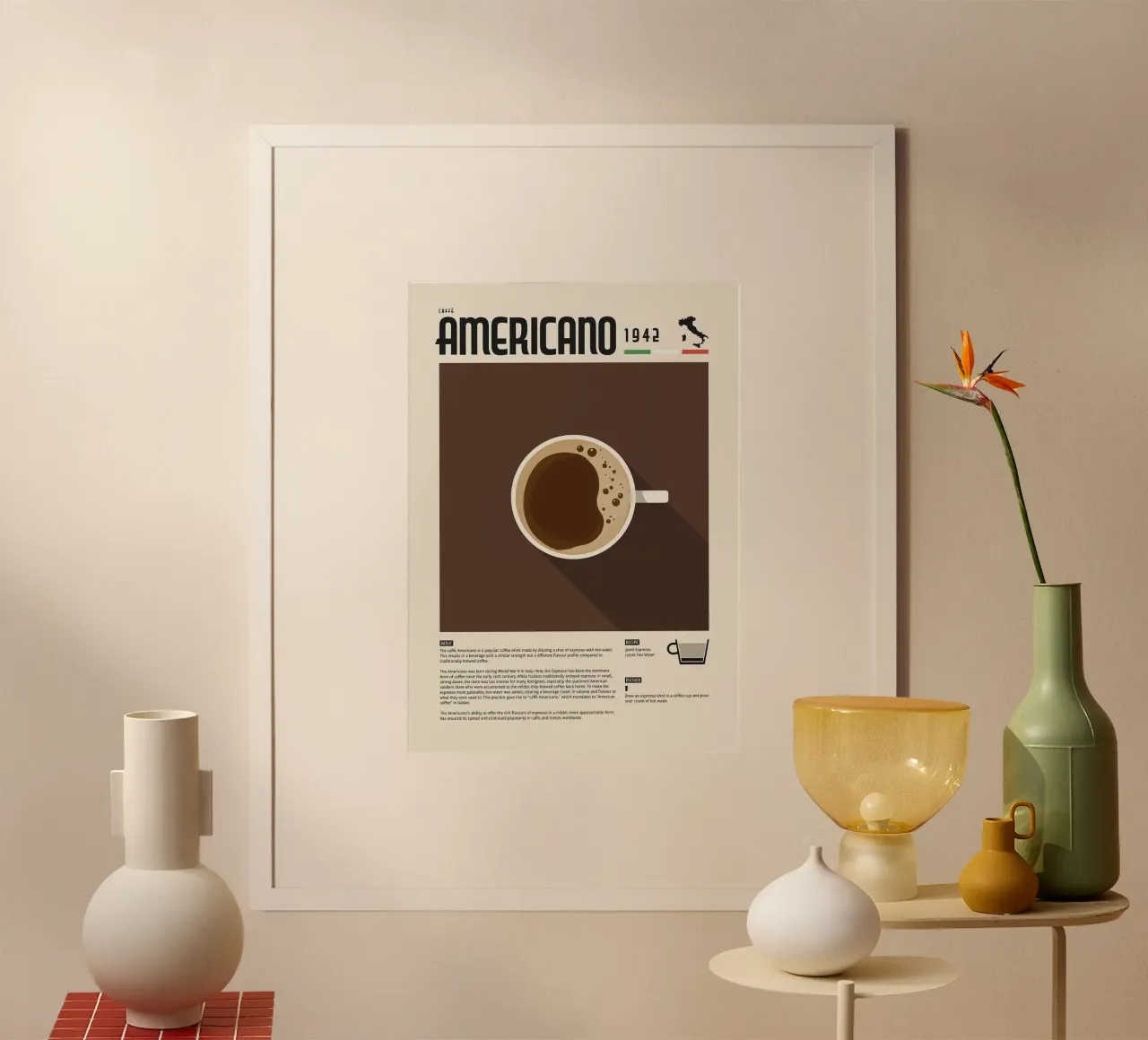 caffè americano poster con telaio in plastica da John C Labut