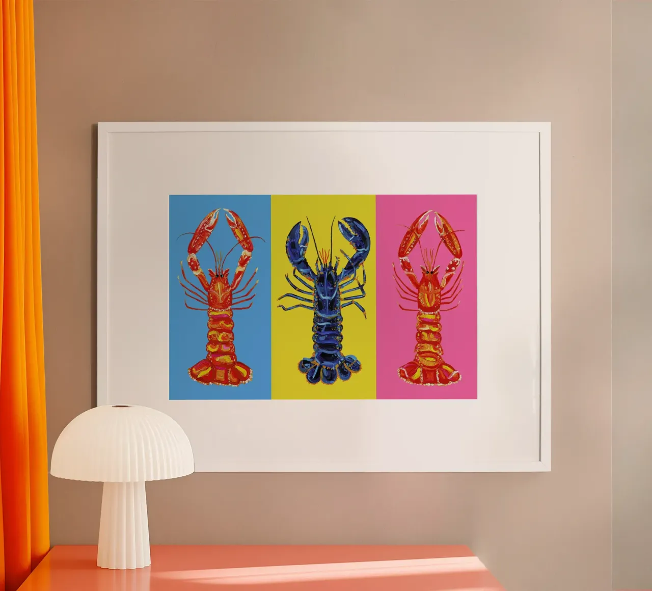 Lobster Pop Art poster con telaio in alluminio da Alice Straker