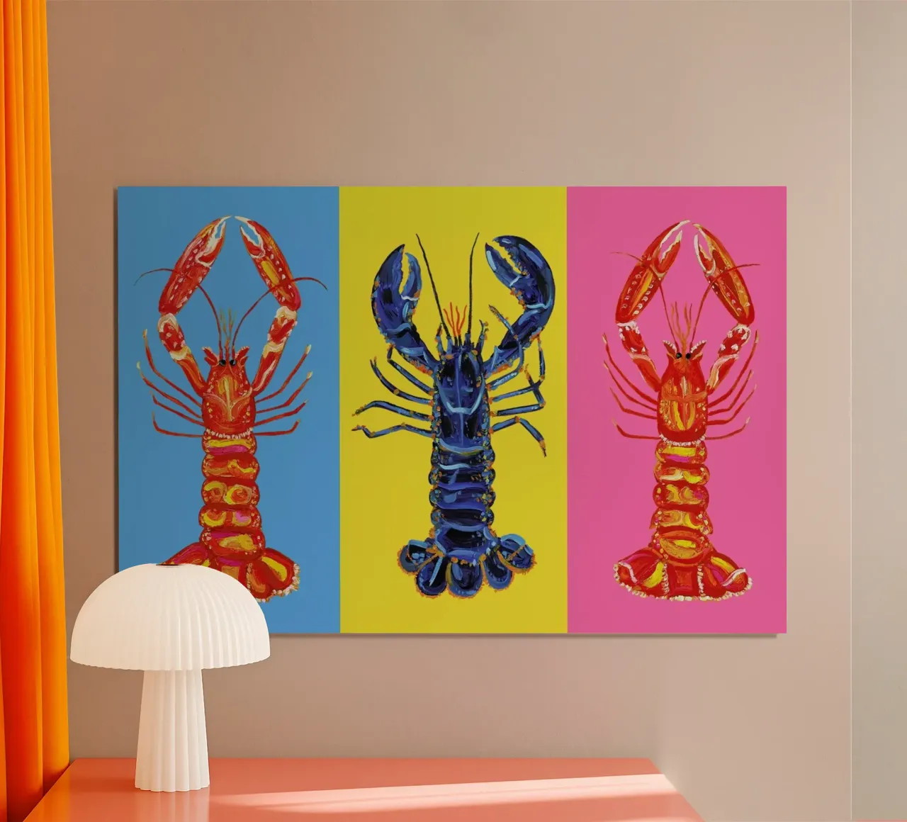 Lobster Pop Art poster con telaio in alluminio da Alice Straker