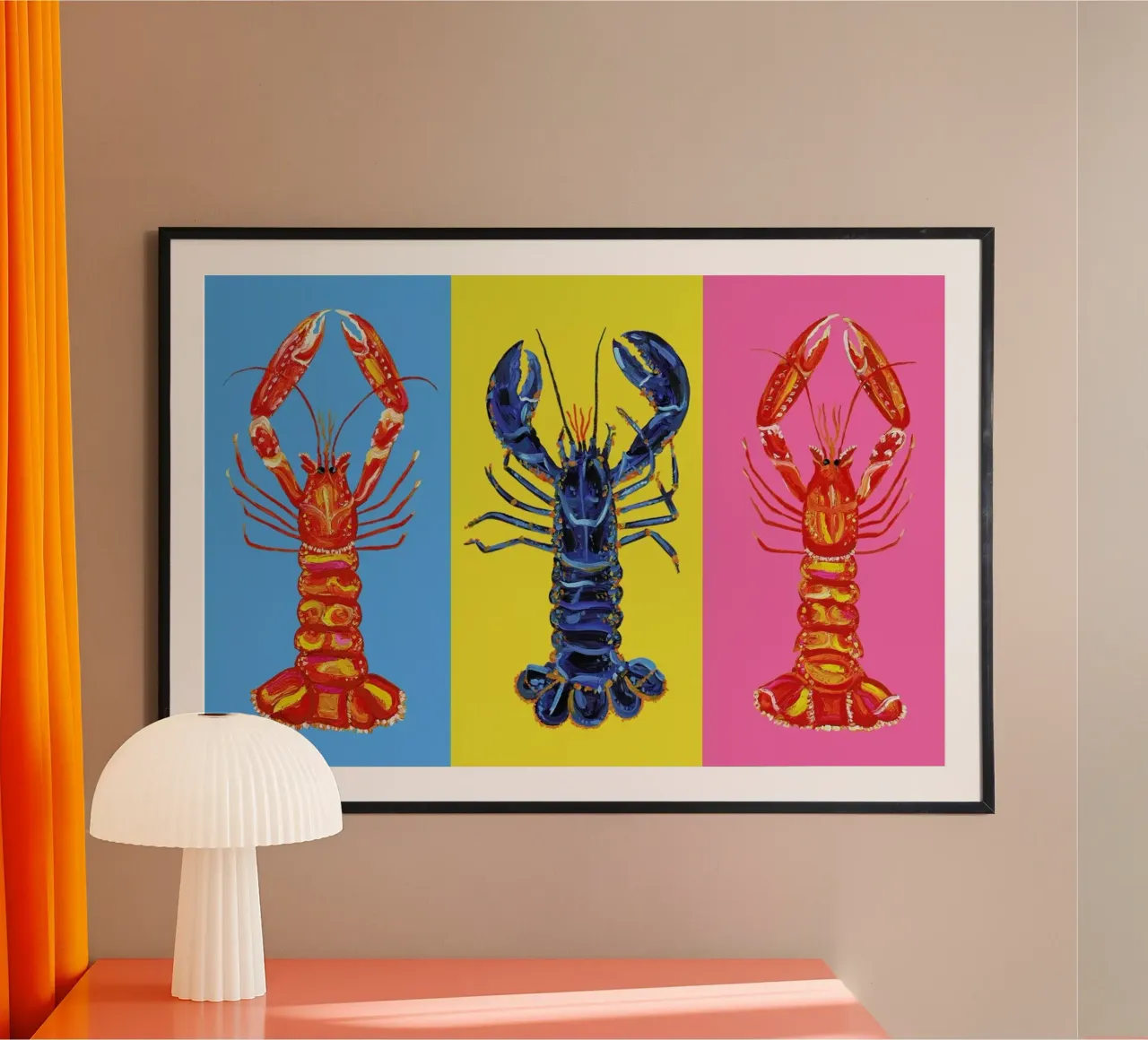 Lobster Pop Art poster con telaio in alluminio da Alice Straker