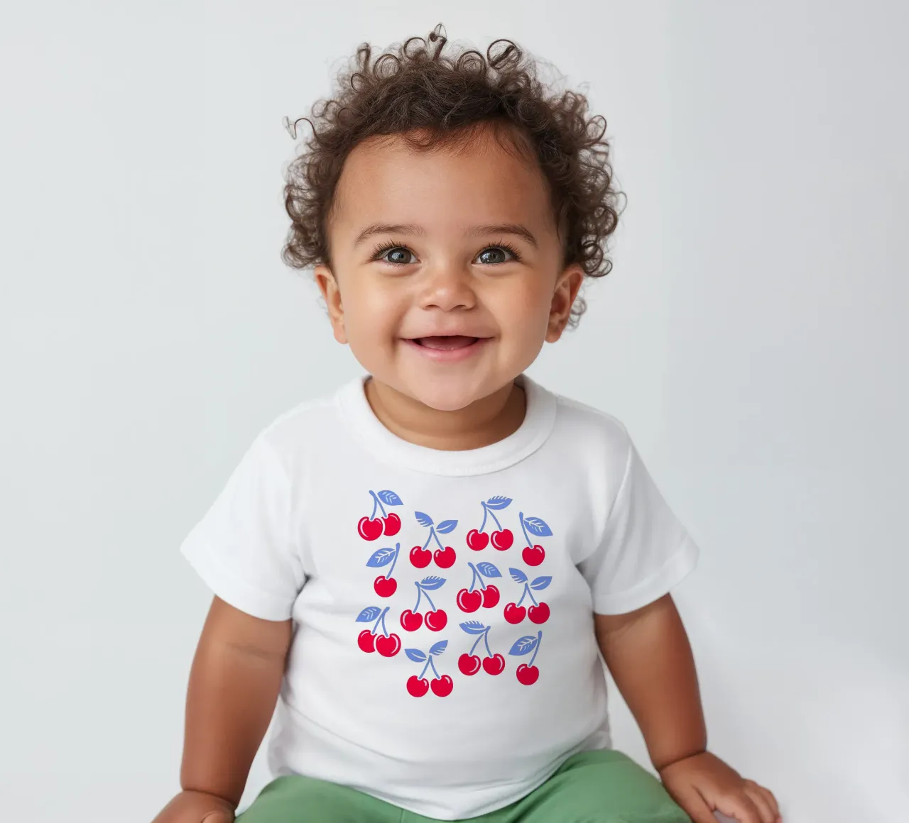 Cherries Light Blue baby t-shirt by SilverPegasus