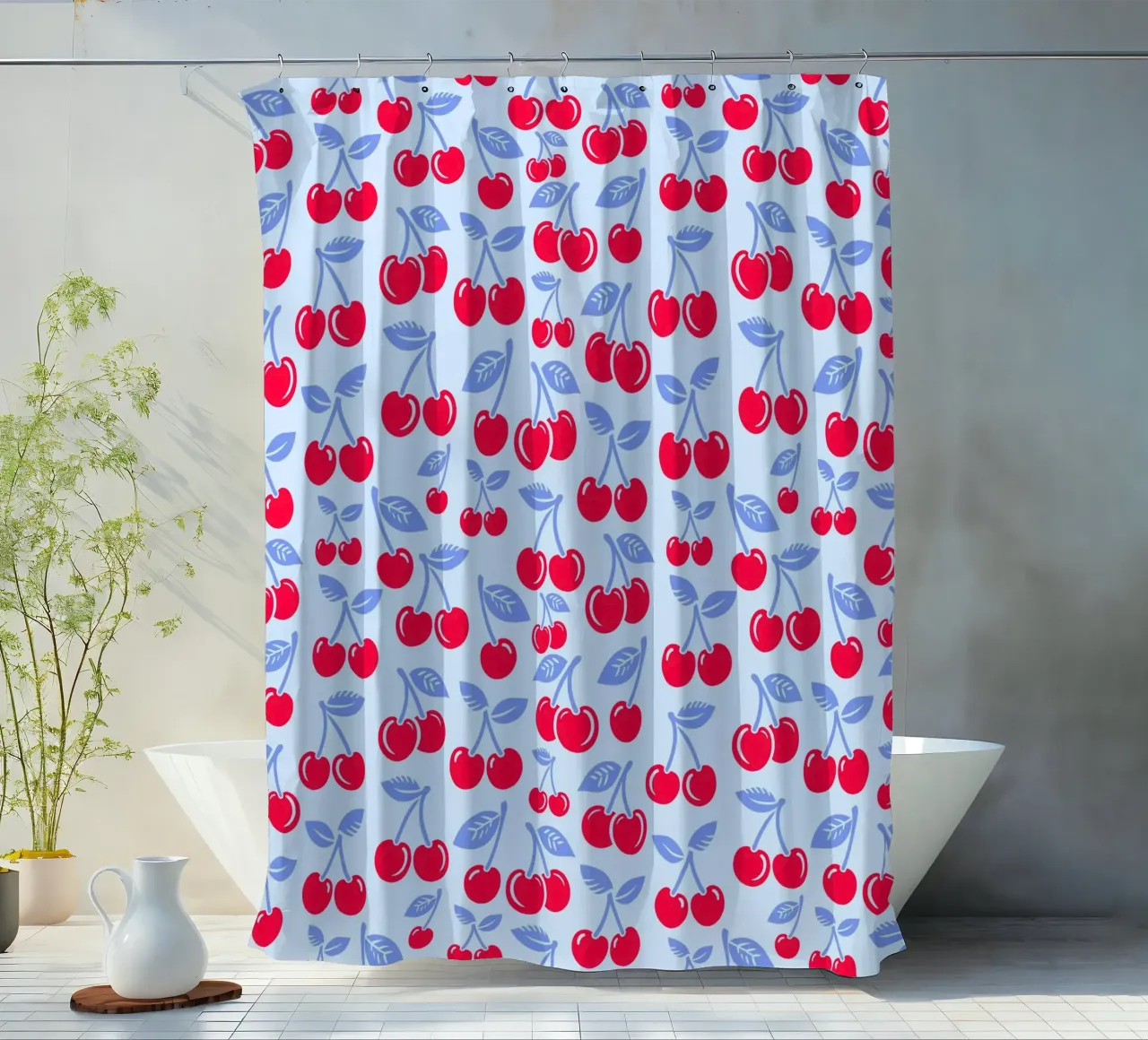 Cherries Light Blue shower curtain by SilverPegasus