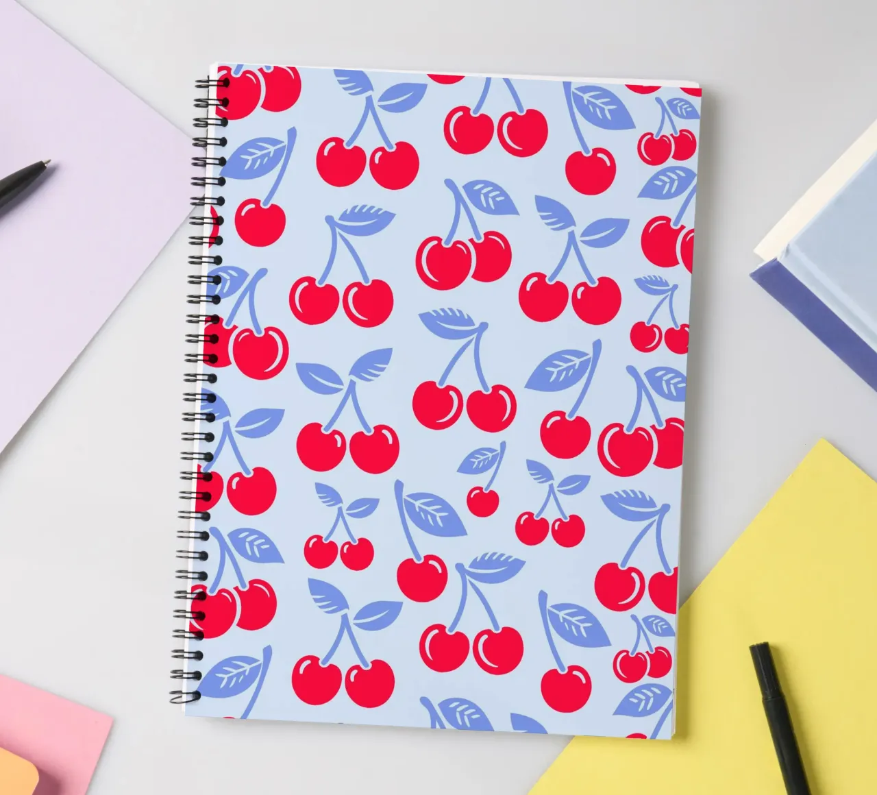 Cherries Light Blue spiral notebook by SilverPegasus
