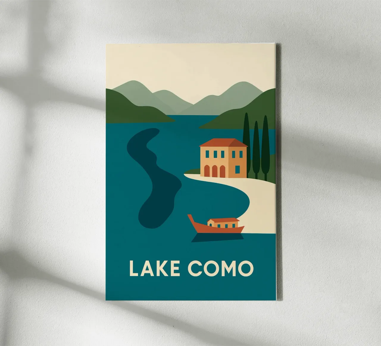 Escape to Lake Como - The design poster with accents canvas with Floater frame by JETLAG | affiches voyage