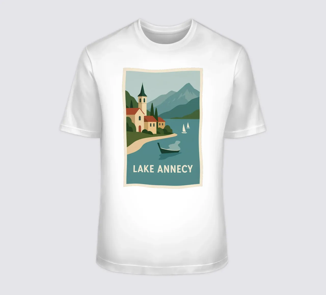Graphic escape in Lake Annecy t-shirt by JETLAG | affiches voyage