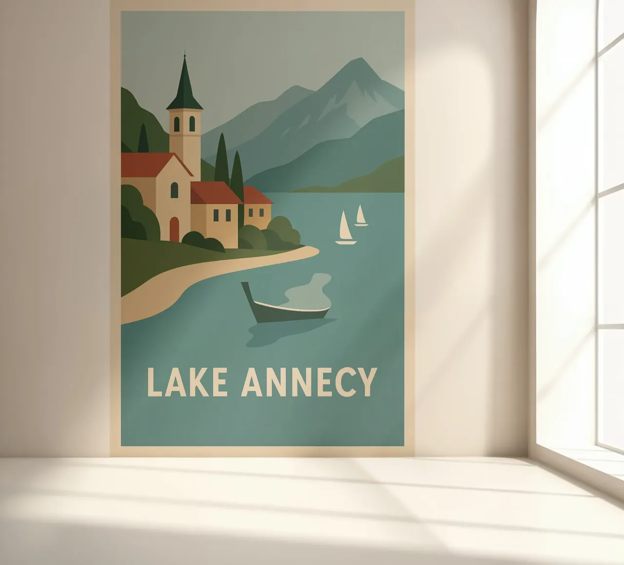 Grafische ontsnapping in het meer van Annecy fotobehang van JETLAG | affiches voyage
