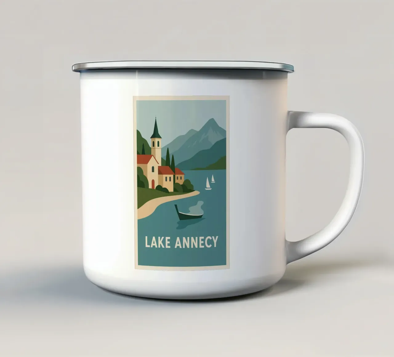 Grafische ontsnapping in het meer van Annecy emaille mok van JETLAG | affiches voyage