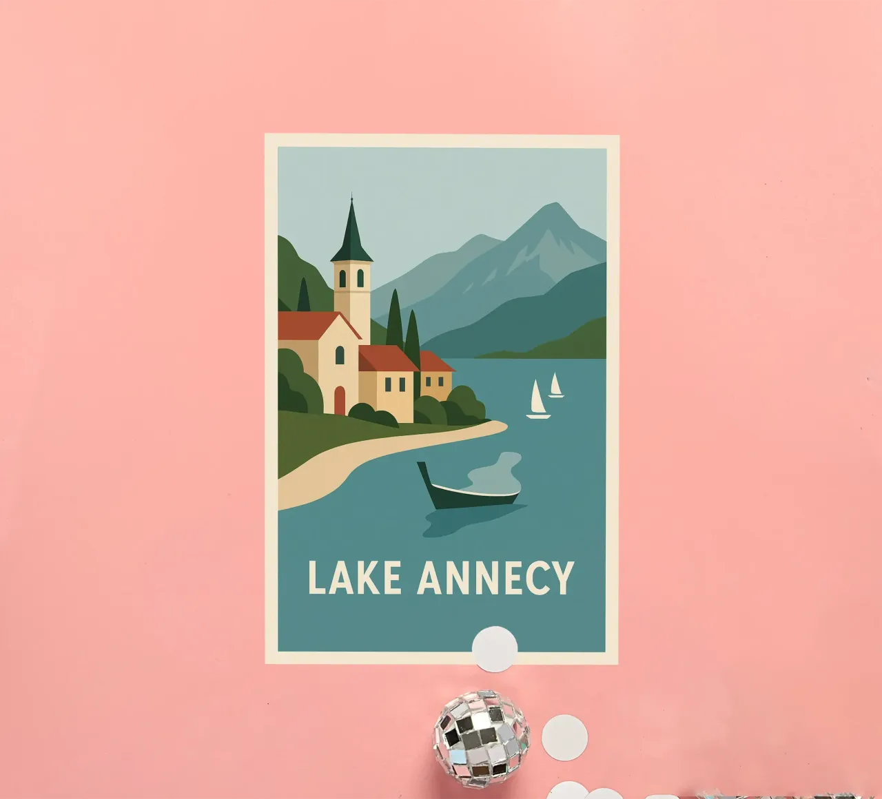 Évasion graphique au Lac d’Annecy autocollant de JETLAG | affiches voyage