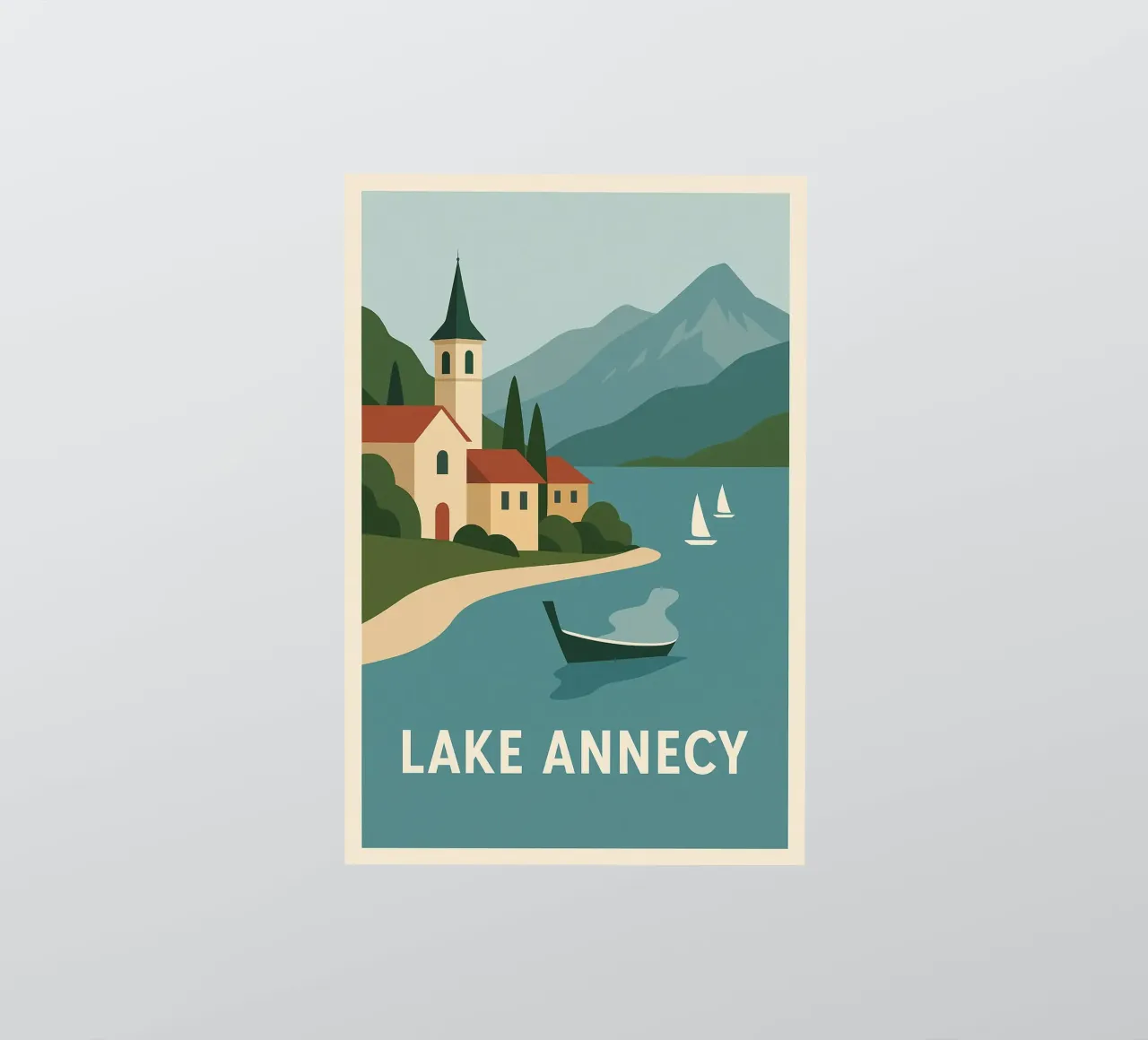 Évasion graphique au Lac d’Annecy autocollant de JETLAG | affiches voyage