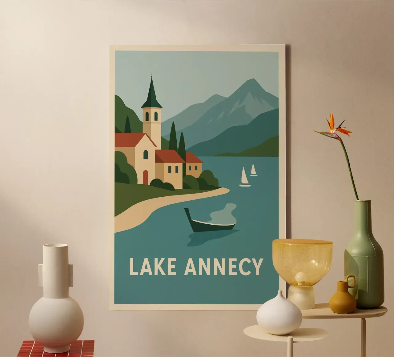 Graphic escape in Lake Annecy canvas by JETLAG | affiches voyage