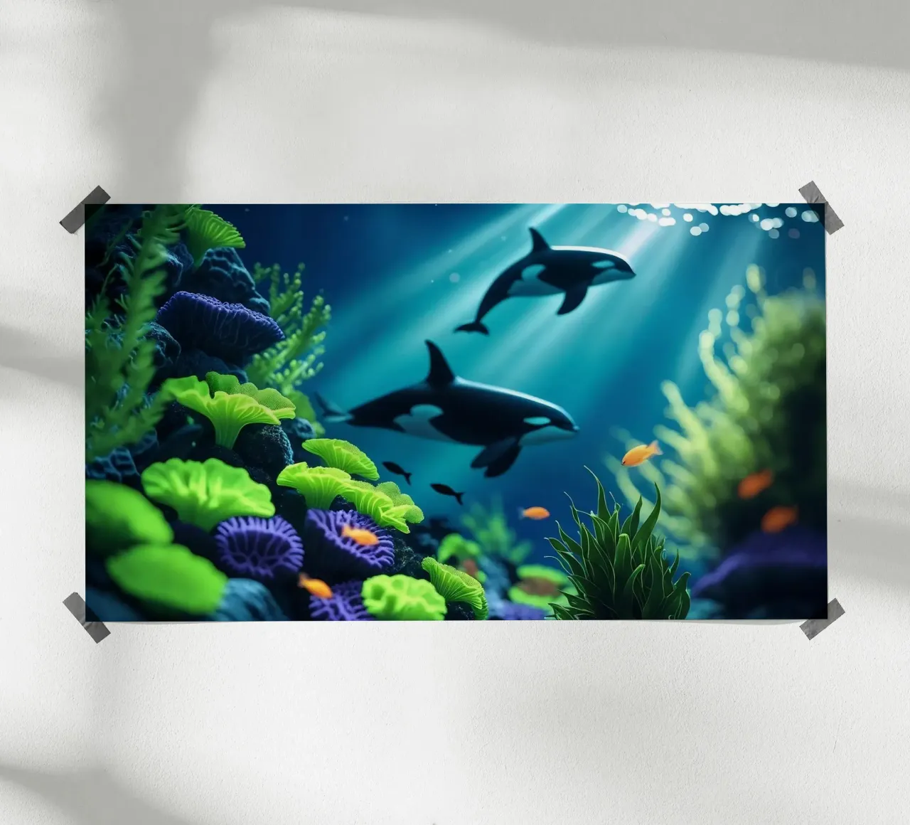 Orka's ✨🪸 Beschermers van het Gloeirif 🌙 poster met kunststof frame van LUMAQUA STUDIO