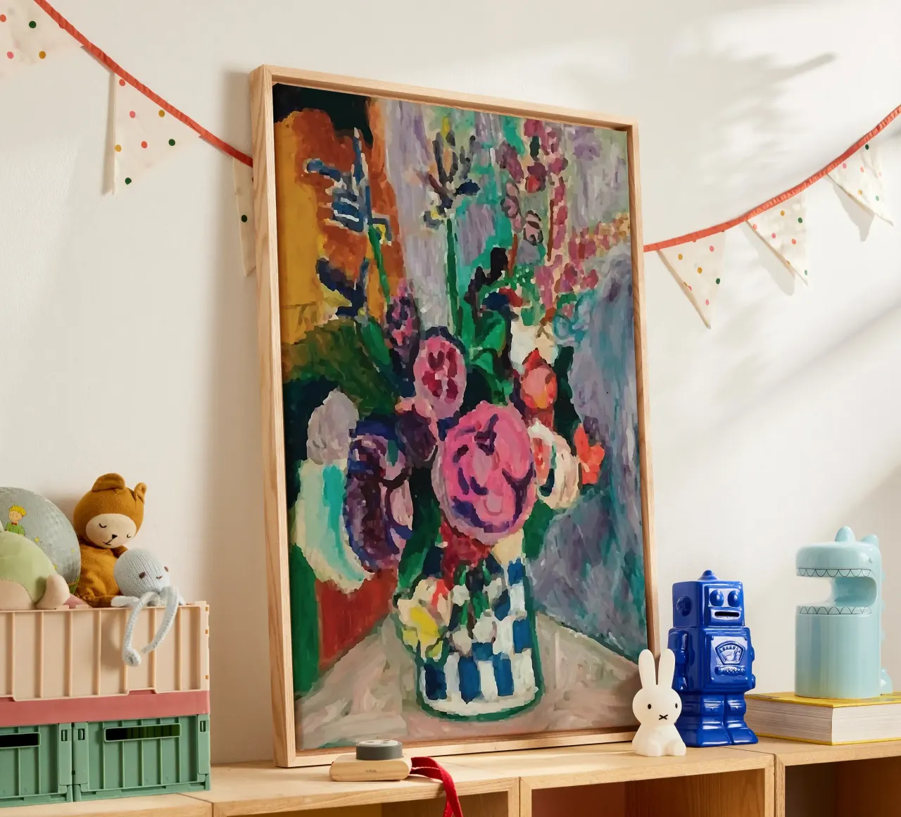 matisse-vaas met prachtige bloemen canvas met Baklijst van sazkia art