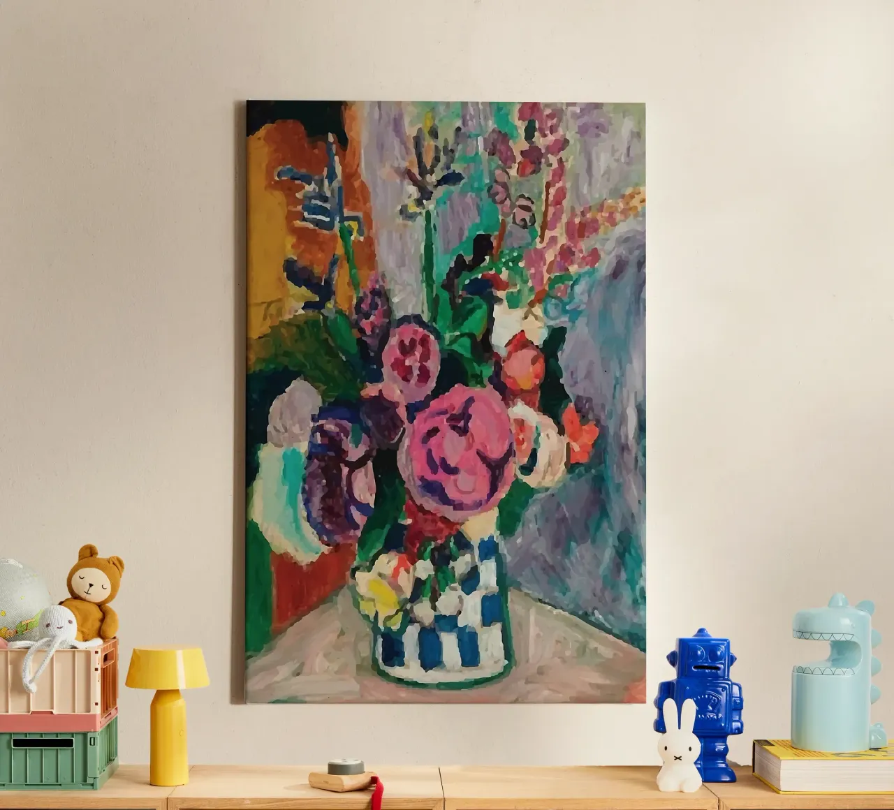 matisse-vaas met prachtige bloemen canvas met Baklijst van sazkia art