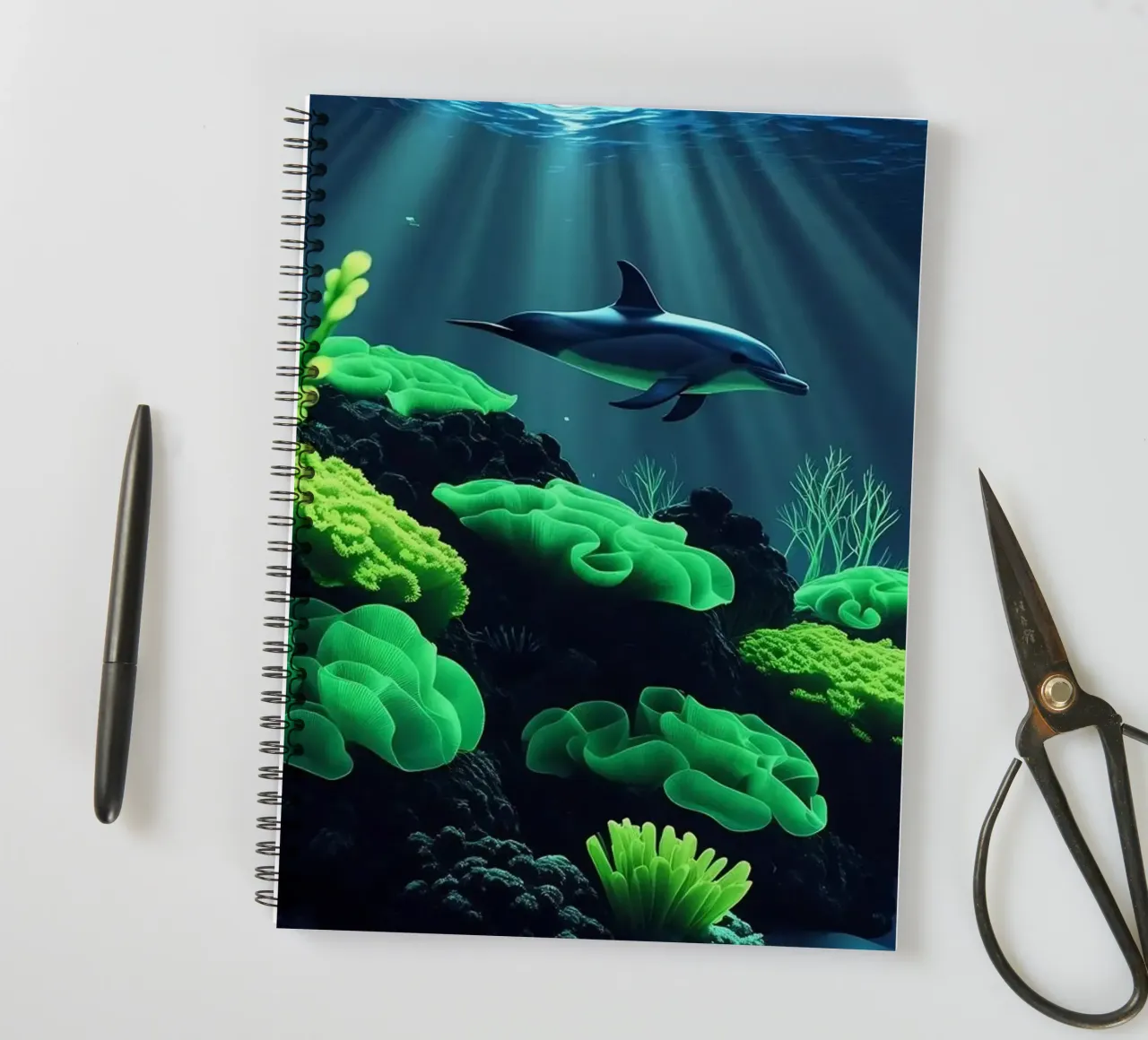 ✨🐬 Dolphin ✦ Silent Currents 🌙 spiral notebook by LUMAQUA STUDIO
